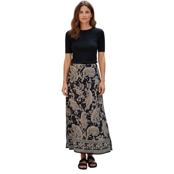 JM Collection Dresses & Skirts - JM Collection Maxi Skirt Womens 10 P Black White Floral Paisley Boho Slit Modest